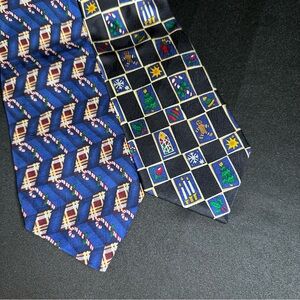 Lot Of 2‎ Holiday Christmas Theme Novelty Neck Ties 100% Silk Teacher Office EUC